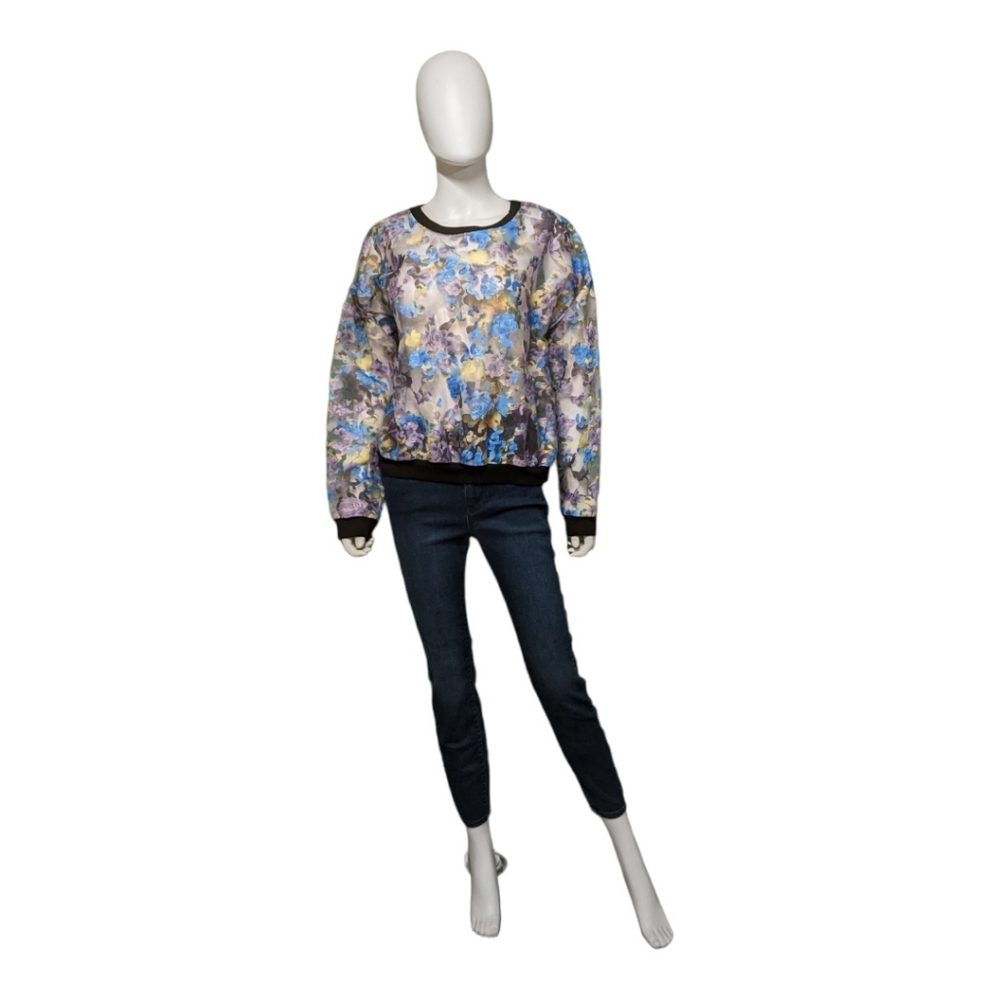 Tildon Sheer Embroidered Floral Top Multi L